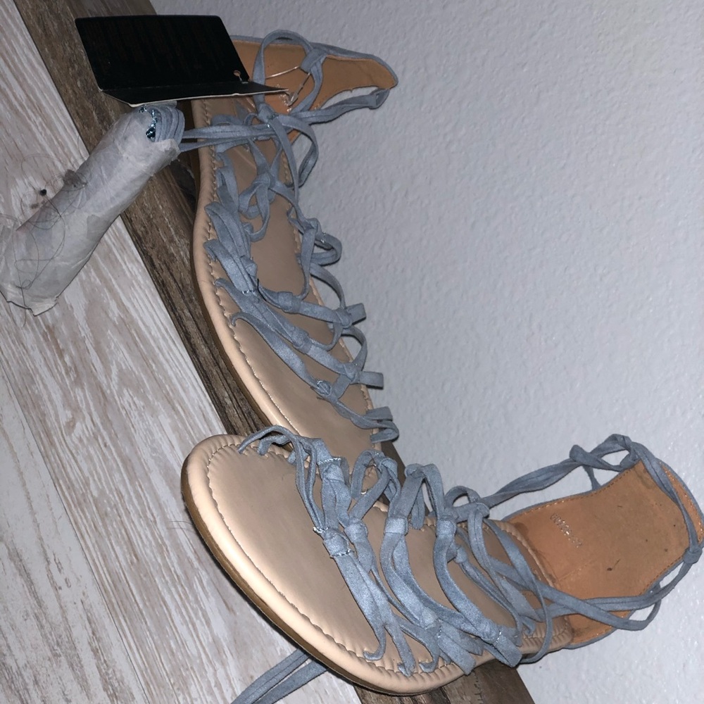 blue gladiator lace up sandals